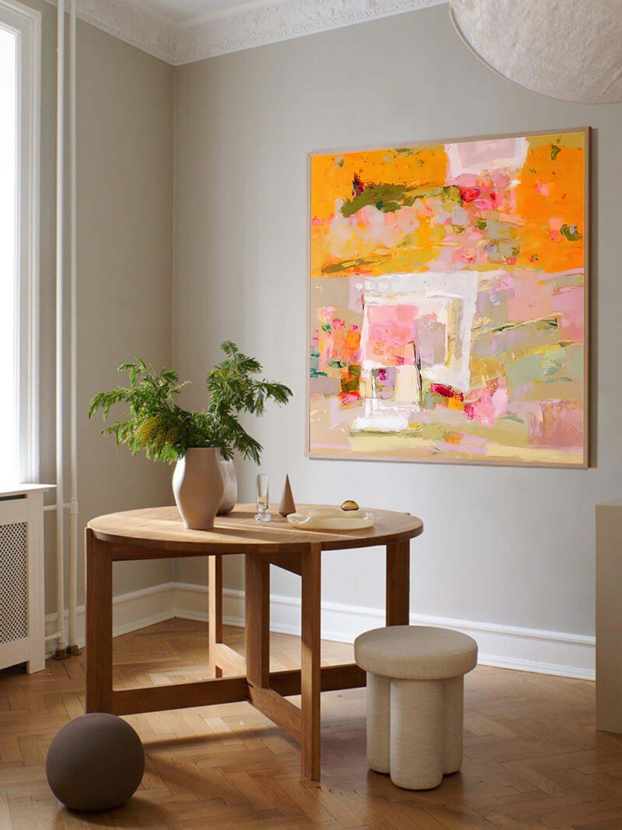 Vibrant Orange and Pink Abstract Canvas Wall Art