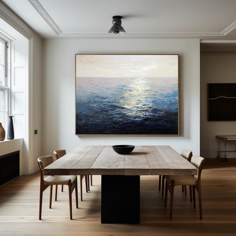 Wall Art Blue Ocean Sunset Seascape Modern Textured Canvas Bedroom | Neutralighting