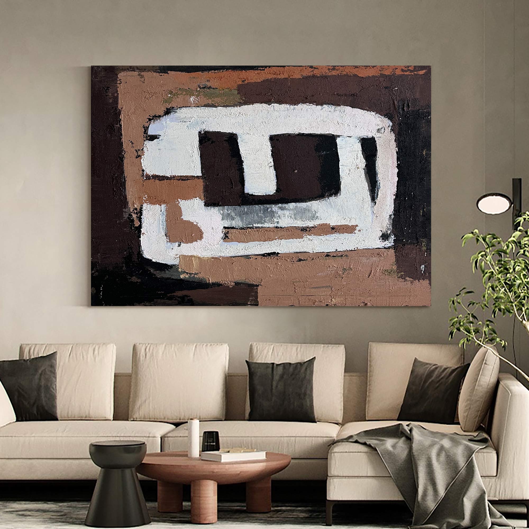 Retro Geometric Block Abstract Warm Earth‑Tone Contemporary Wall Decor Piece