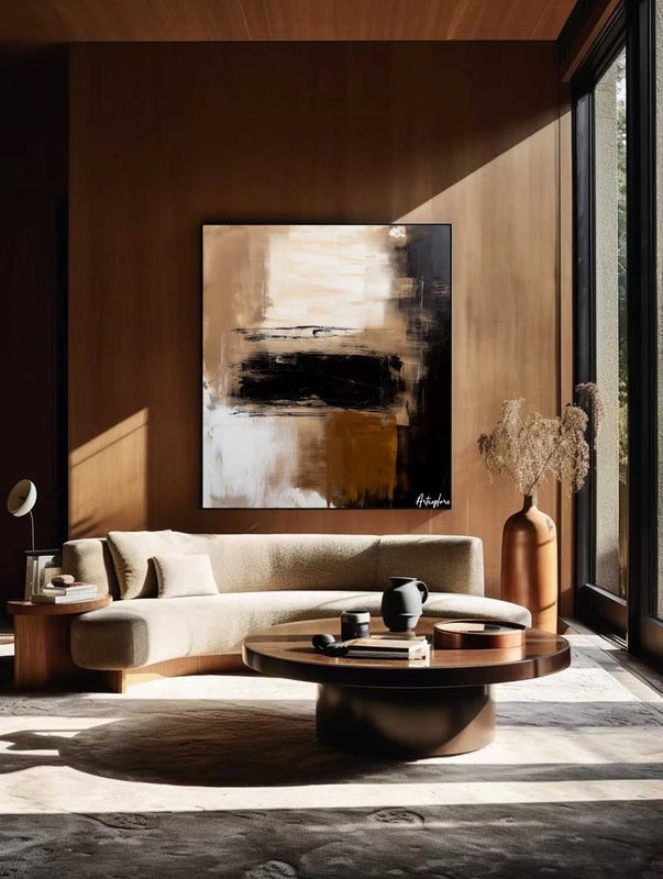 Wall Art Abstract Black Beige Painting