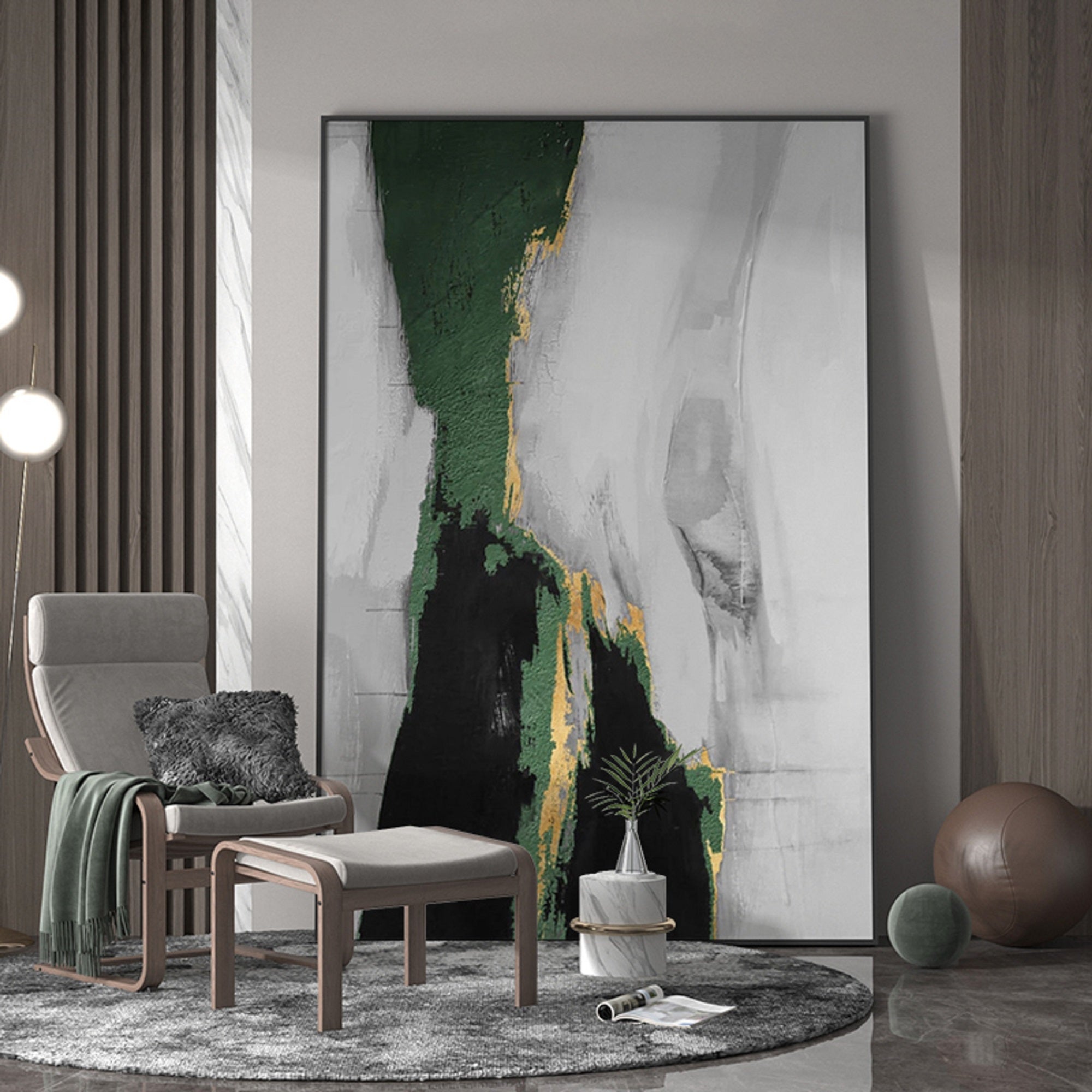Green And Gold Abstract Painting ABAV133 - Neutralighting