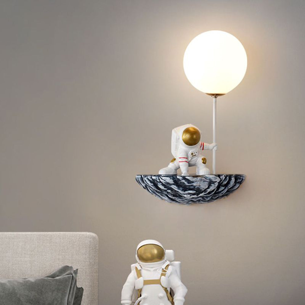 Aria Decorative Astronaut Glass/Acrylic Wall Lamp, White/Blue-White - Neutralighting