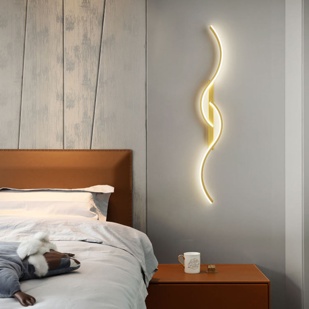 Lumor Modern Linear Wave Bedroom Wall Lamp, Black/Gold - Neutralighting
