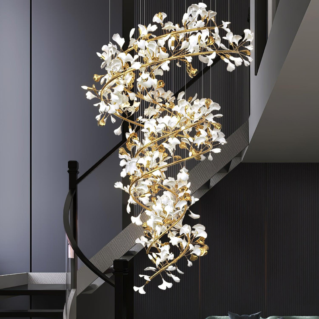 Olivia Modern Gold Staircase Chandelier, Metal & Ceramic - Neutralighting