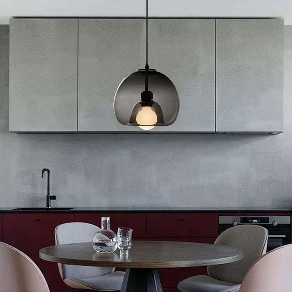 June Globe Glass Pendant Light, Amber/Smoky Grey - Neutralighting