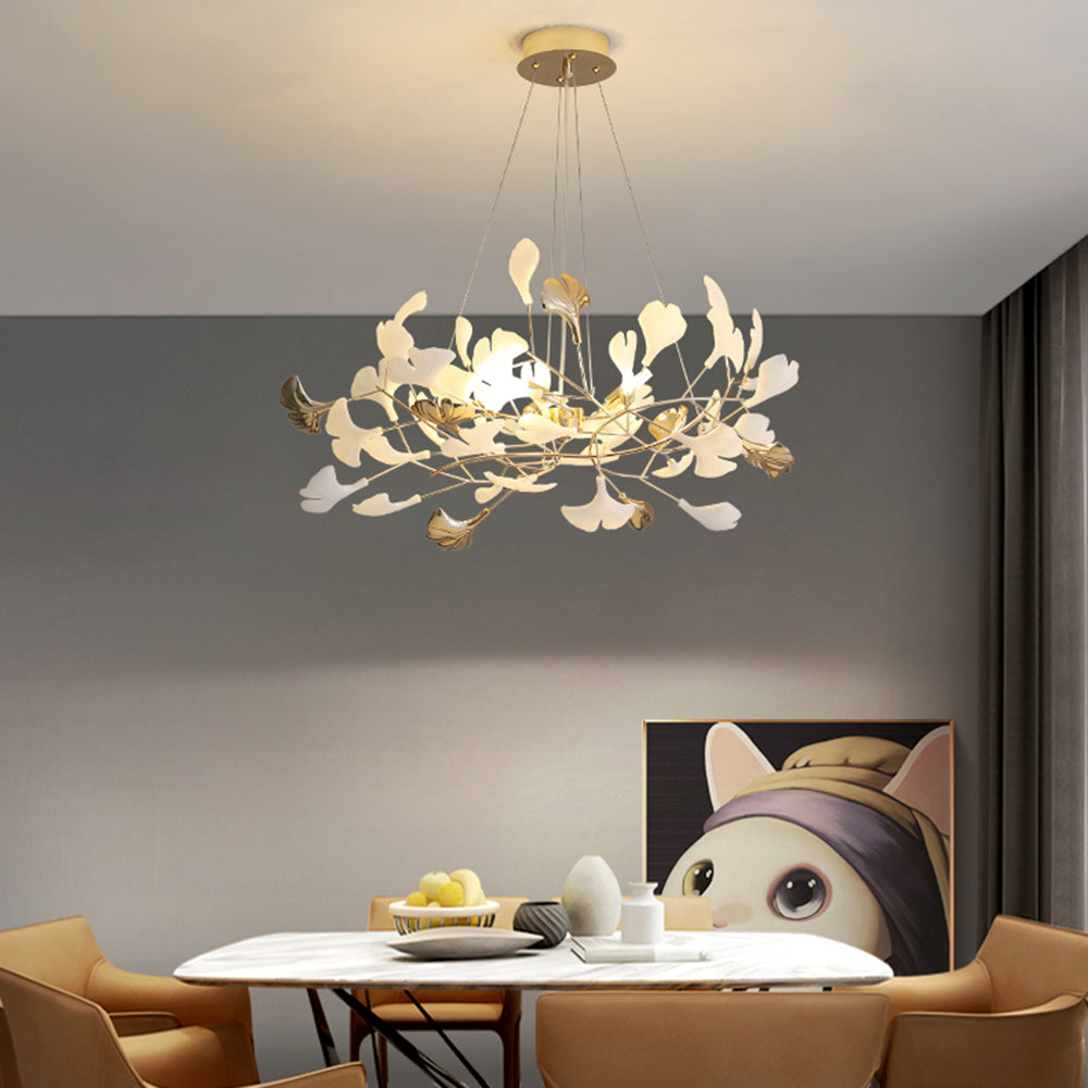 Olivia Ginkgo Leaf Modern Petal Shaped Metal Chandelier, Gold - Neutralighting