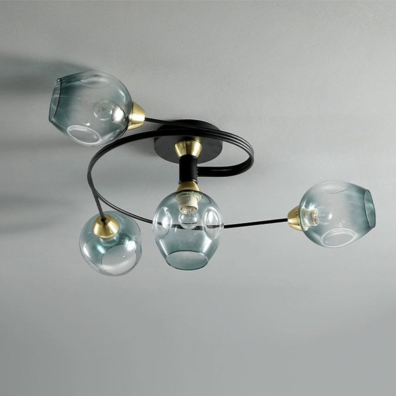 Valentina Flush Mount Ceiling Light, Glass, Black/Gold, Dining Room