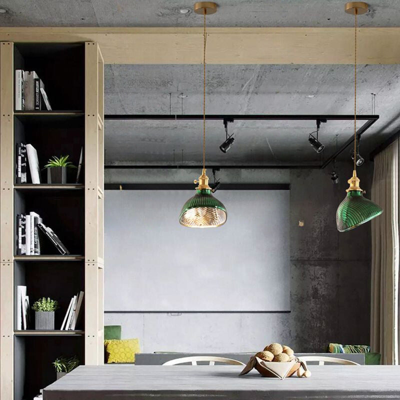 Valentina Retro LED Pendant Light Metal Green Glass Dining Room - Neutralighting