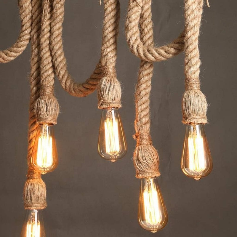 Silva Vintage Wood/Rope Pendant Light, Living Room
