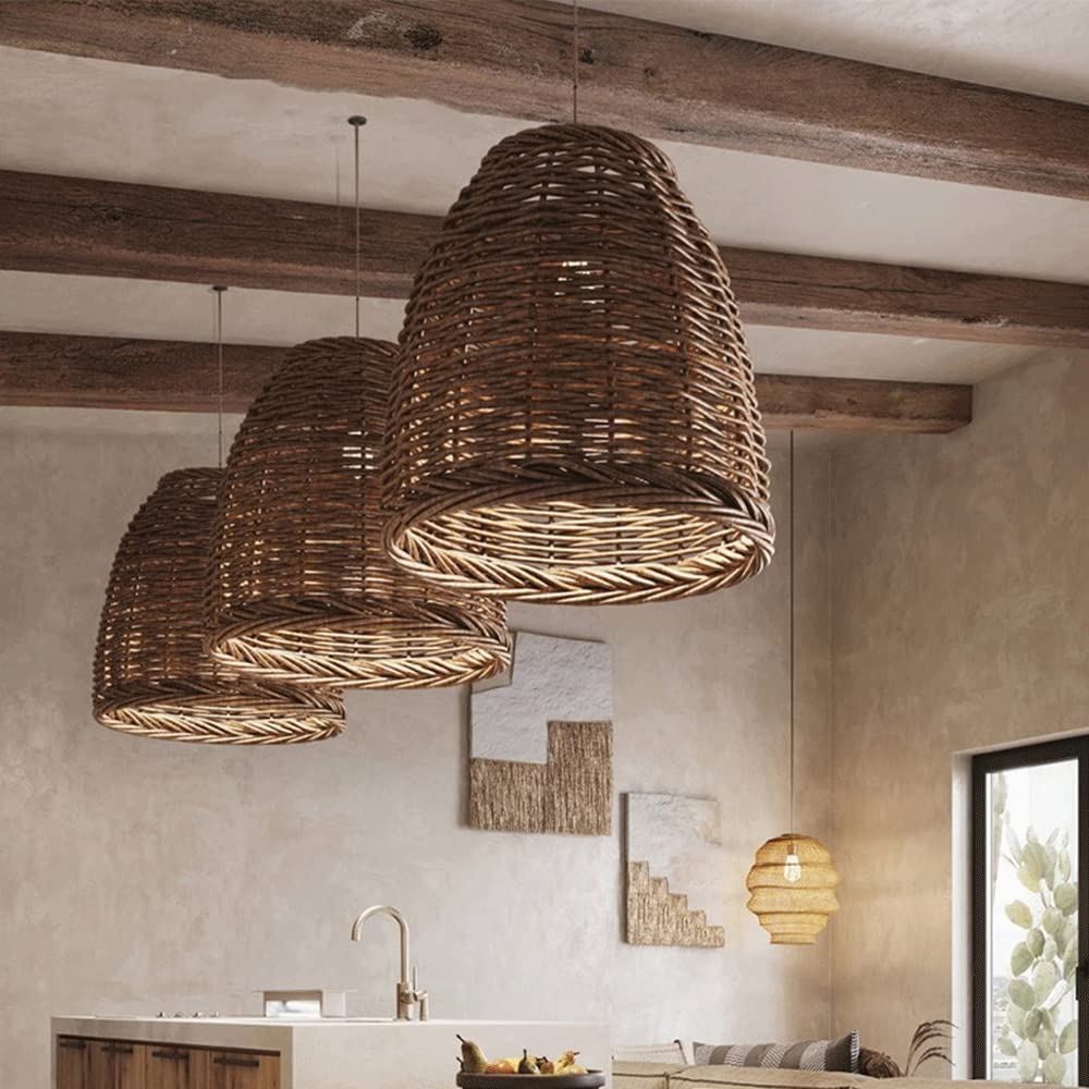 Muto Vintage Rustic LED Pendant Light Rattan Living Room Bedroom - Neutralighting