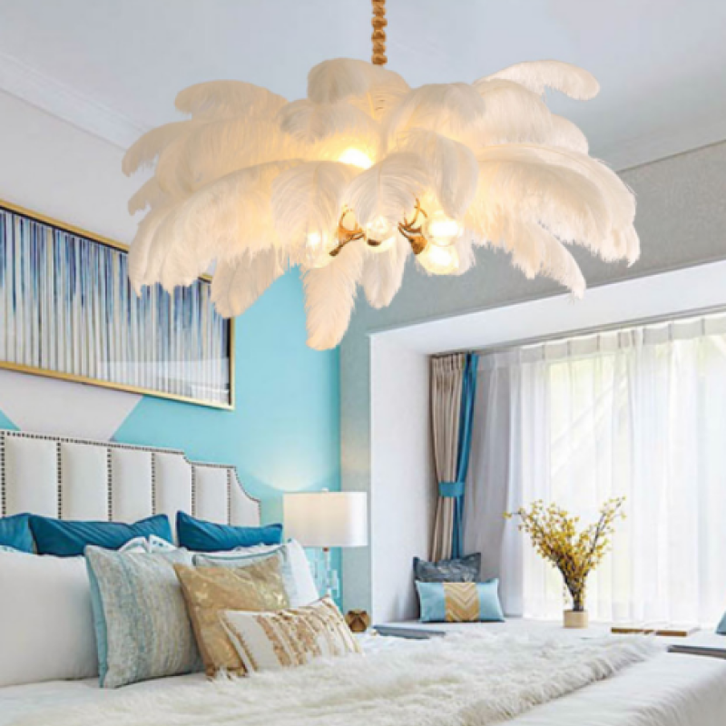 O'Moore Nordic Luxury Pendant Light, Brass/Feather - Neutralighting