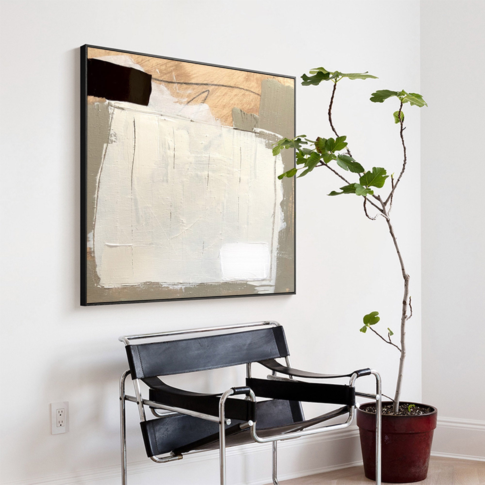 White‑Gold‑Grey Square Layer‑Collage Impasto‑Textured Artwork