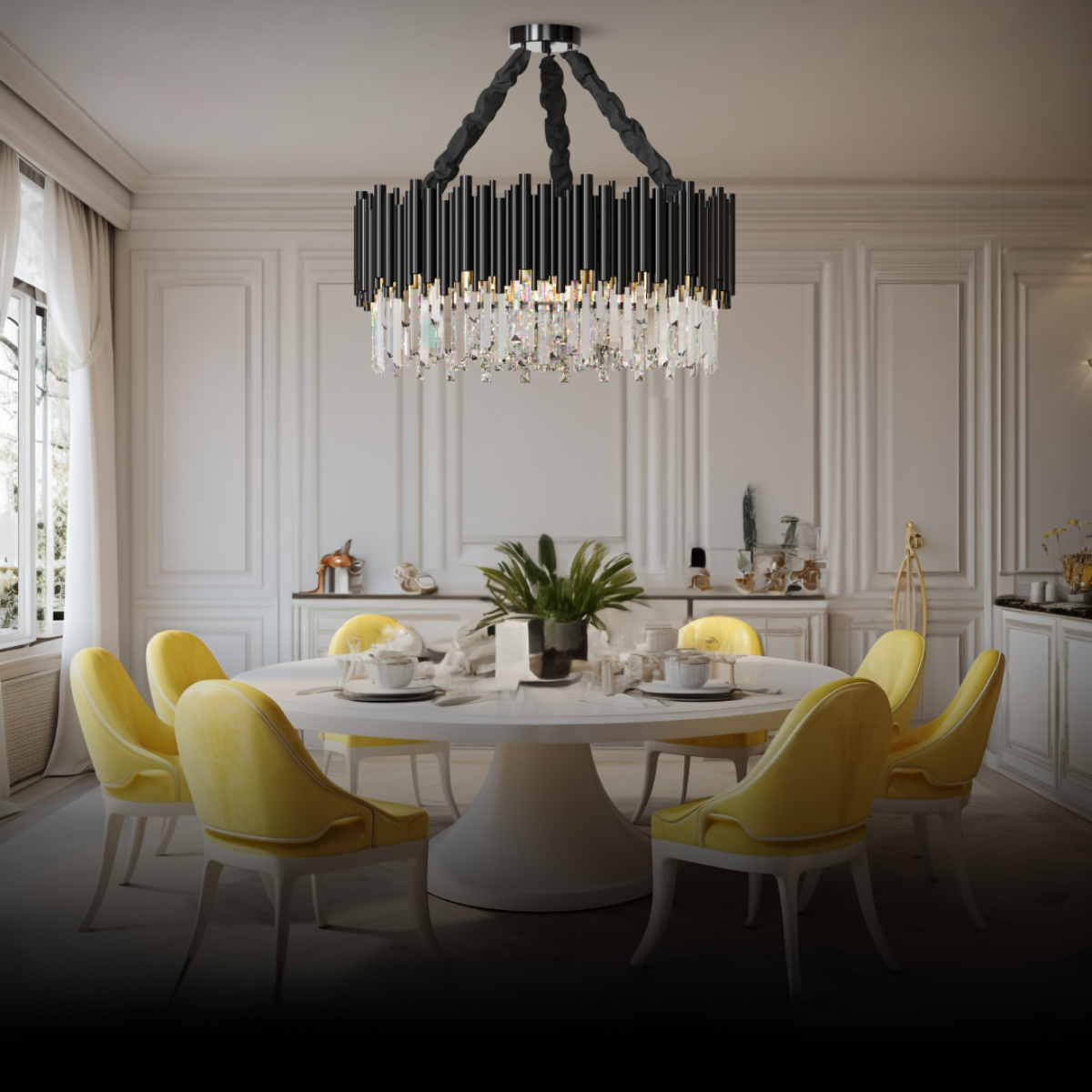 Kristy Industrial Cylindrical Crystal/Metal Chandeliers Black Living Room - Neutralighting