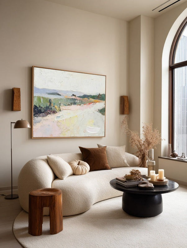 Wall Art Abstract Pastel Landscape Textured Linen Canvas Living Room | Neutralighting