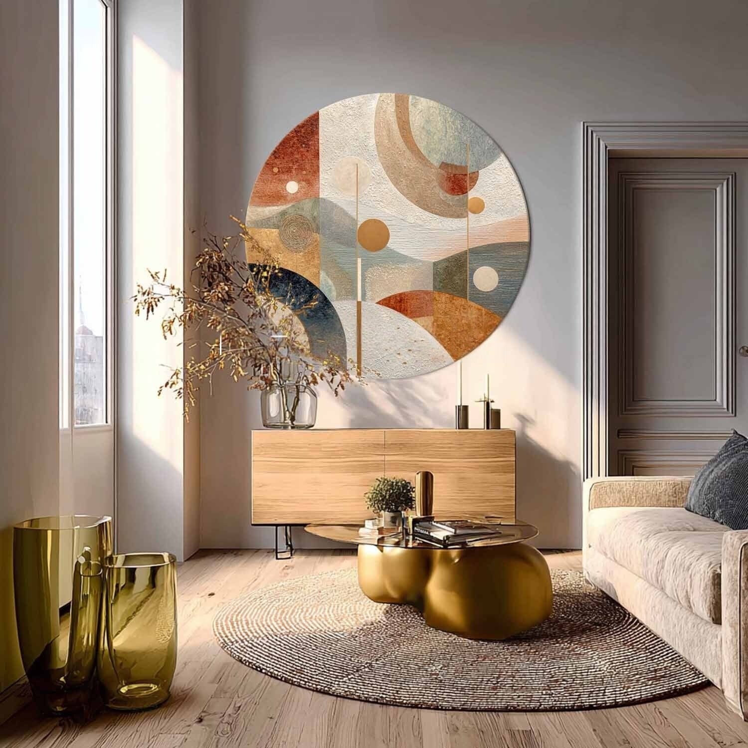 Wall Art Round Geometric Abstract Gold