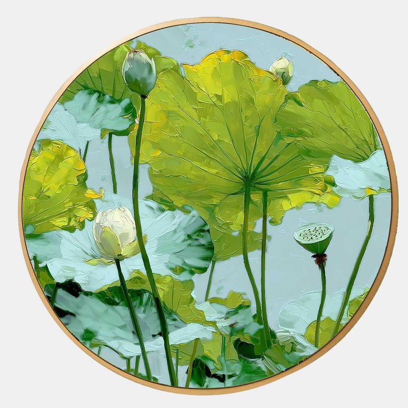 Green Lotus Pond Round Painting
