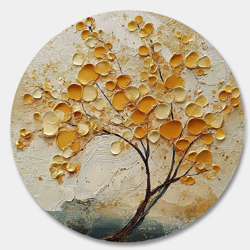 Wall Art Golden Leaf Tree Circular Amber Leaf