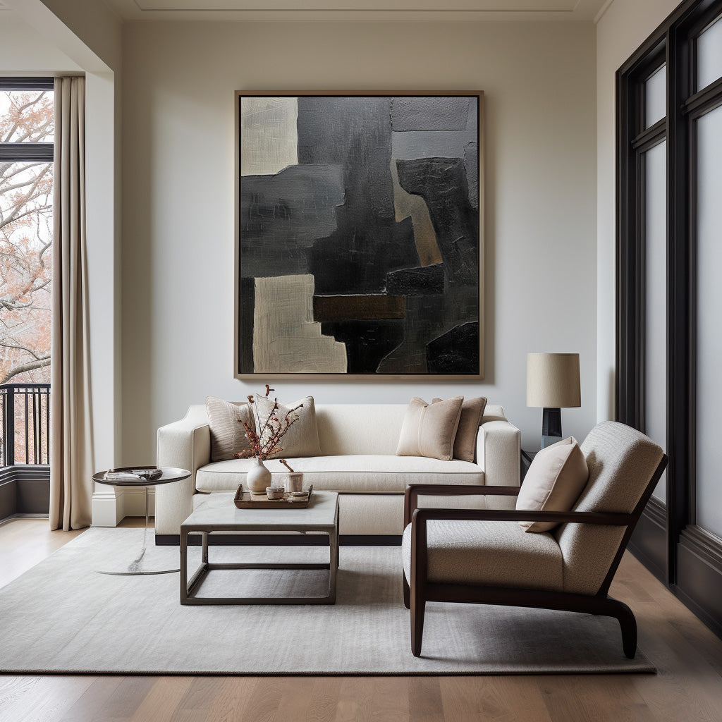 Black Charcoal Beige Abstract Painting