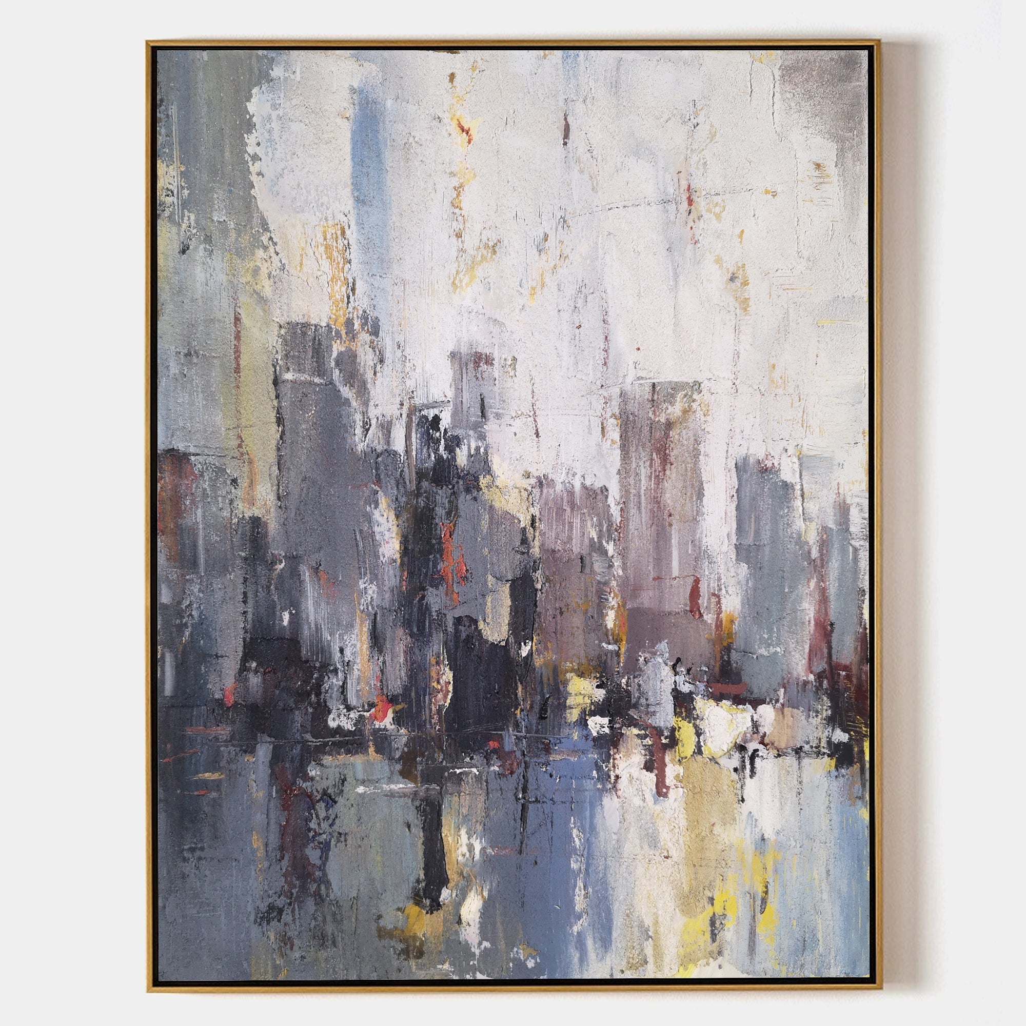 Grey‑Purple Square Urban Cityscape Impasto Textured Artwork