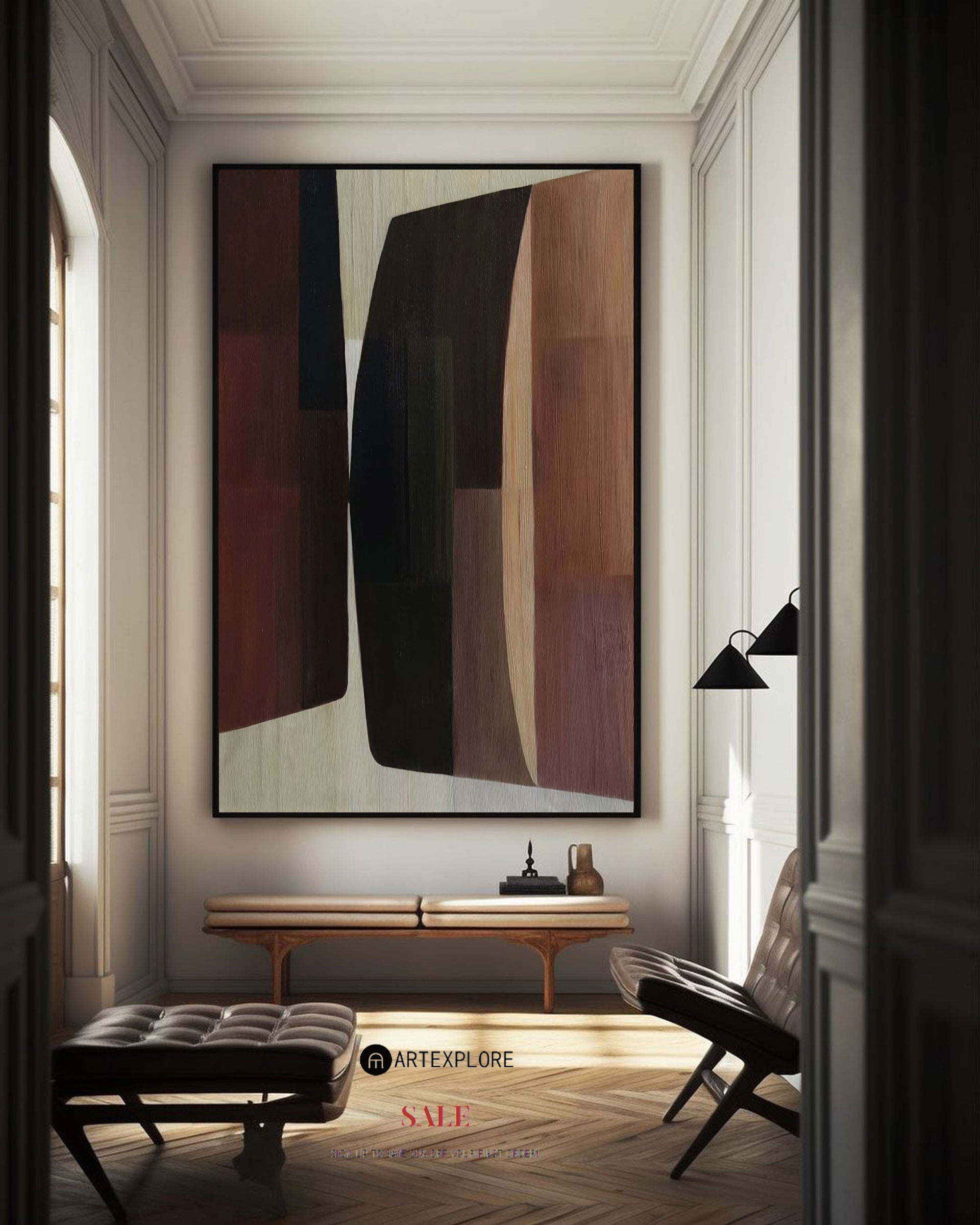 Brown Black Geometric Abstract Painting