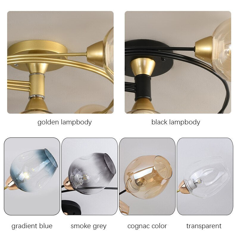 Valentina Flush Mount Ceiling Light, Glass, Black/Gold, Dining Room