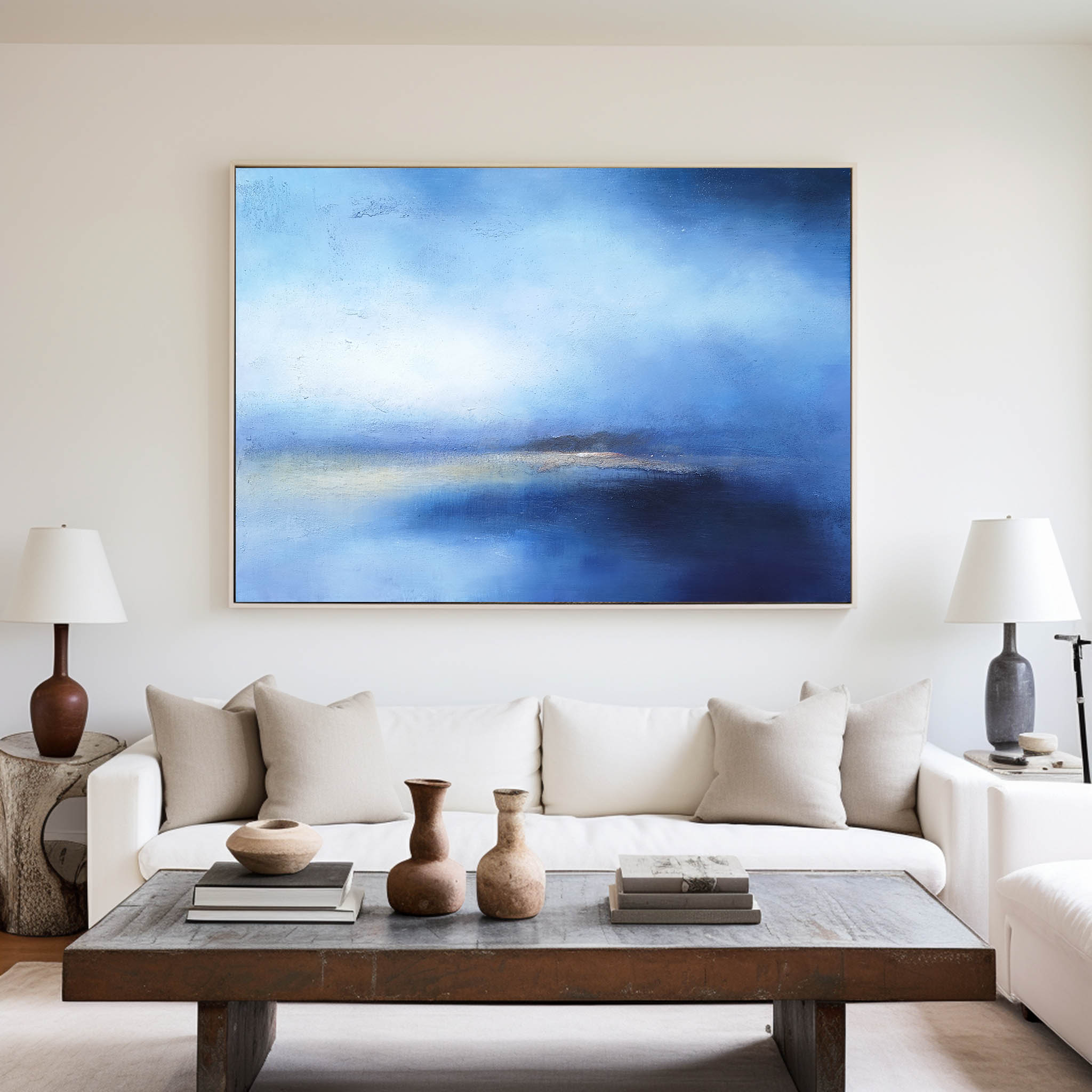 Deep‑Blue Gradient Ocean‑Seascape Abstract Soft Blended‑Texture Artwork