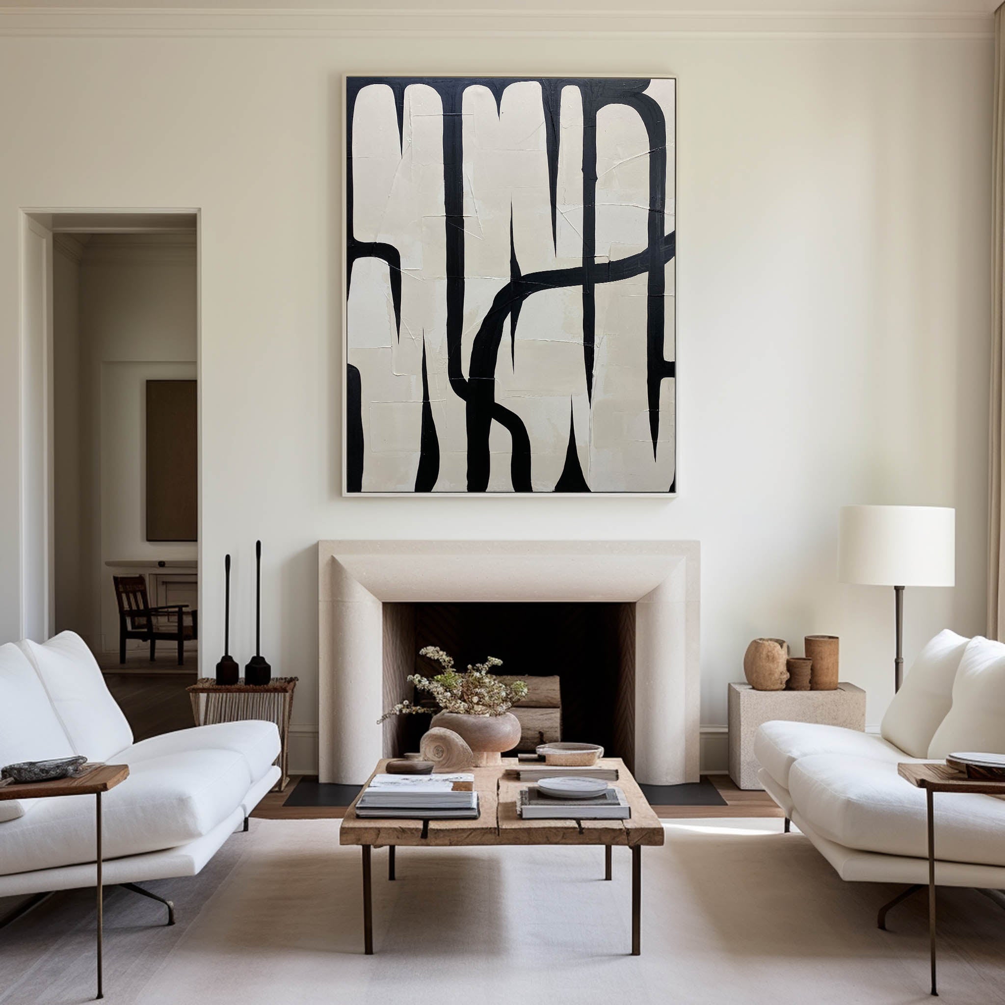 Black And White Abstract Painting ABAV273 - Neutralighting