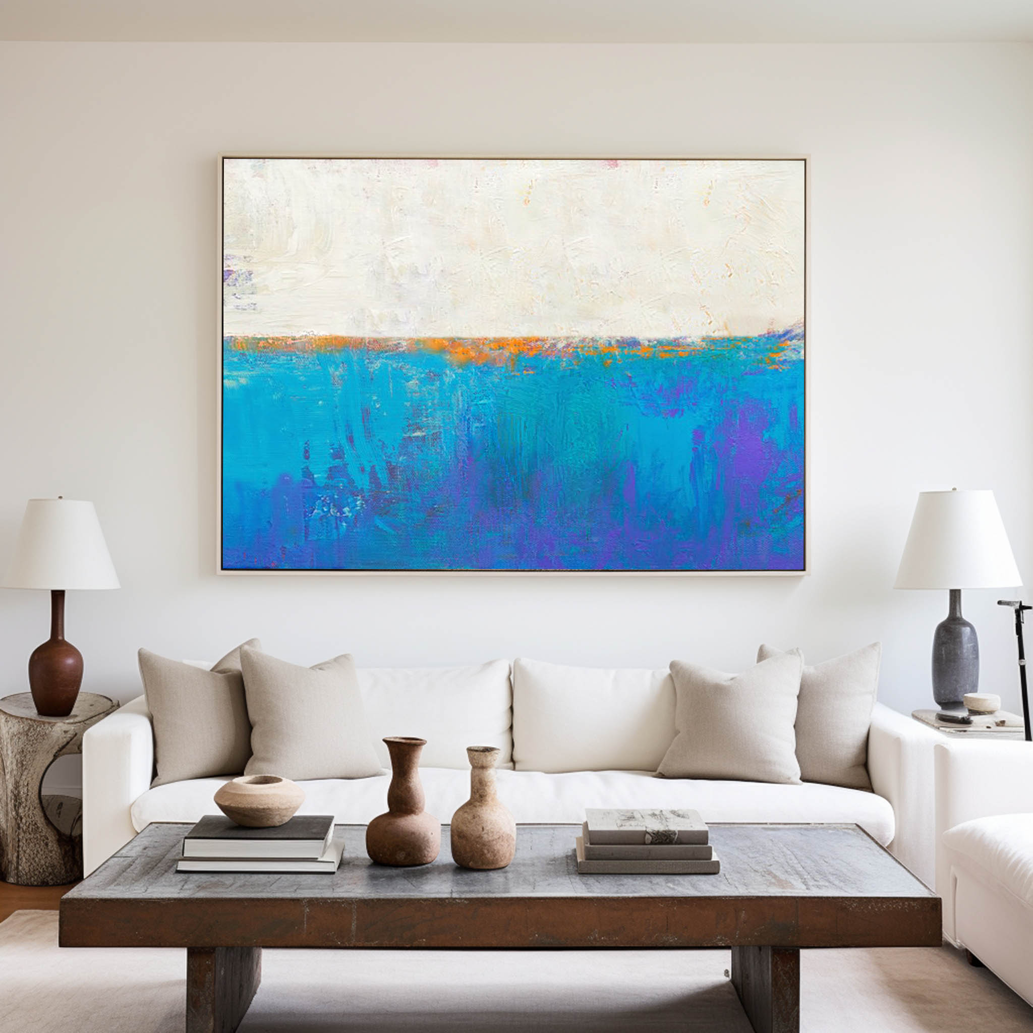 Original Blue Seascape Skyline Painting
