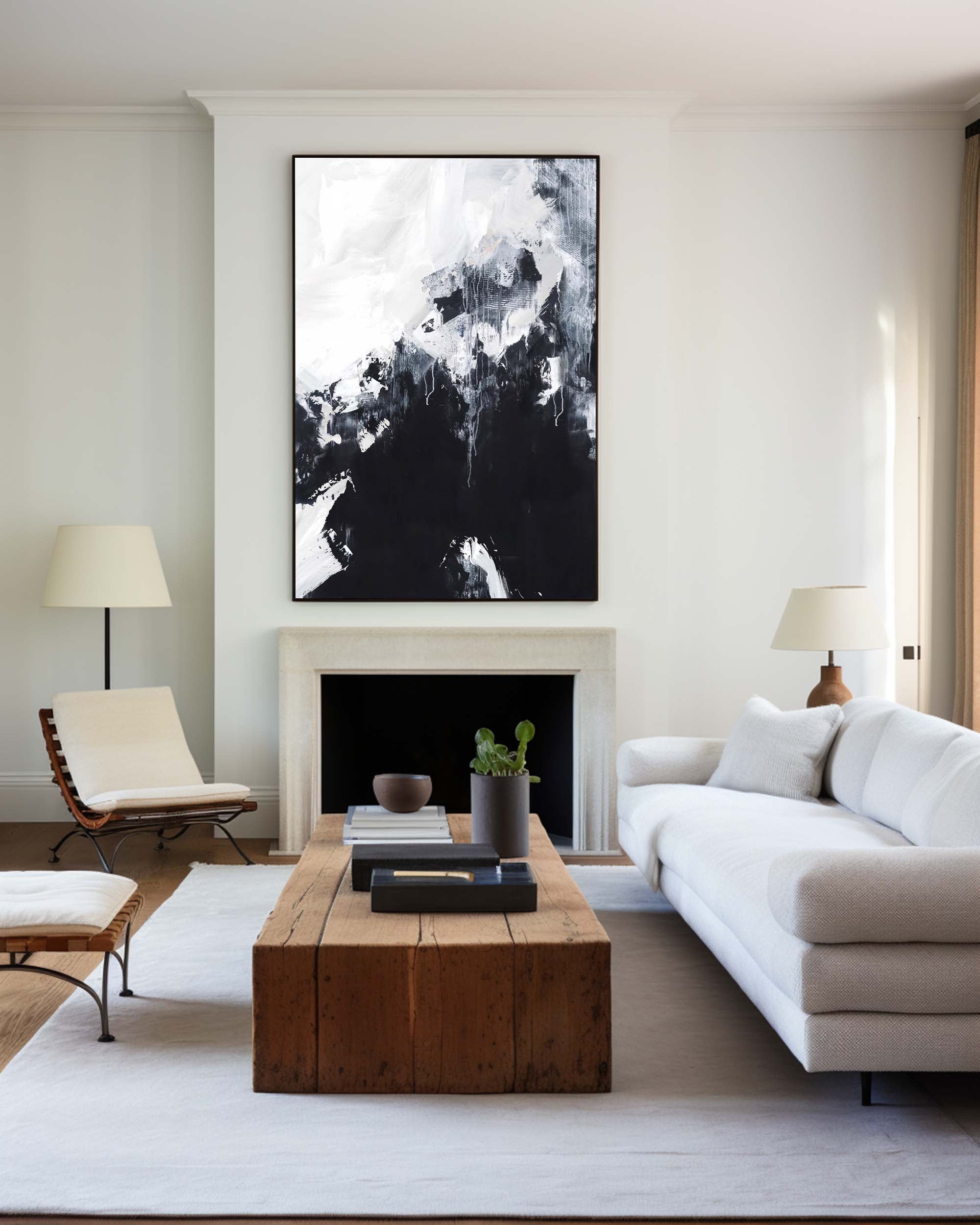 Black White Abstract Mountain Canvas Wall Art