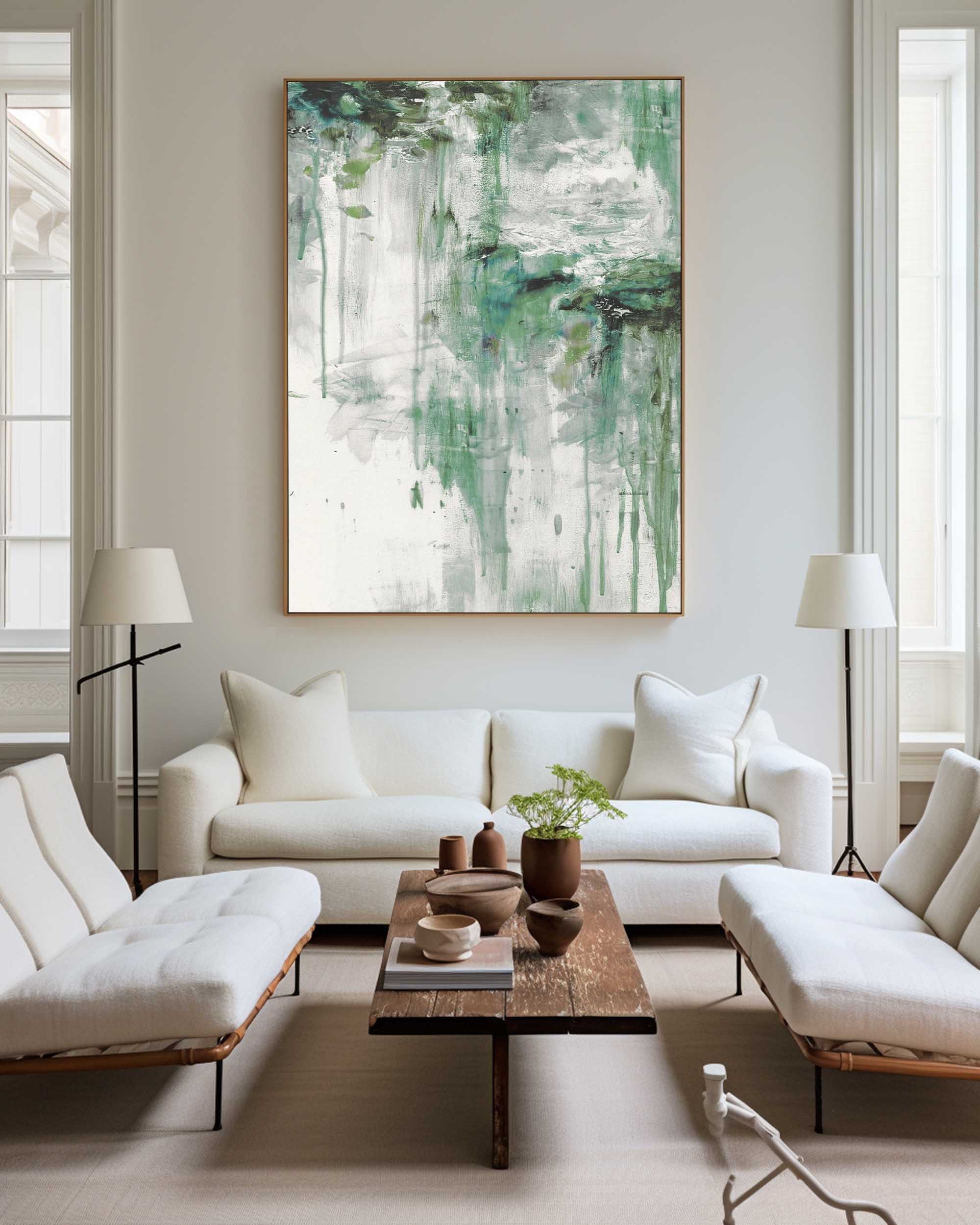 Vertical Fresh Green Dripping Texture Wall Art