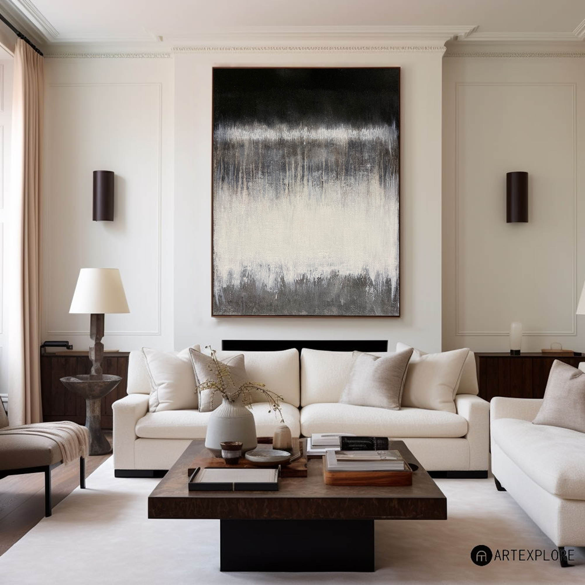 Black White Grey Abstract Painting