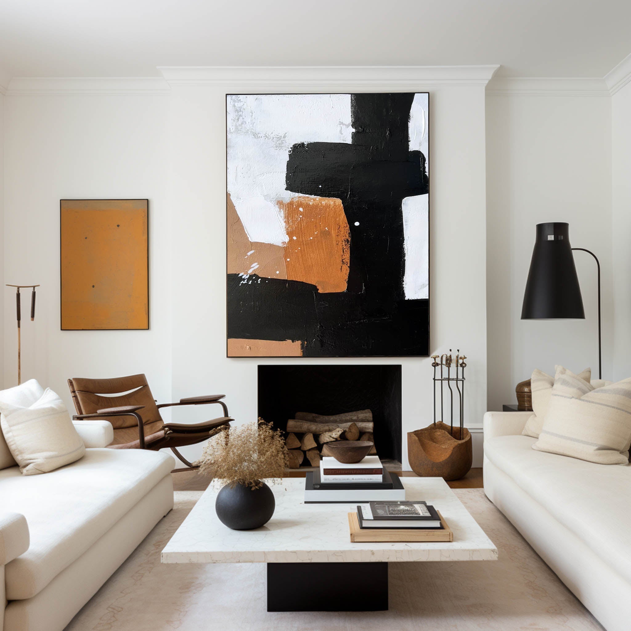 Block Geometric Minimal Abstract Unstretched Linen Canvas Wall Art