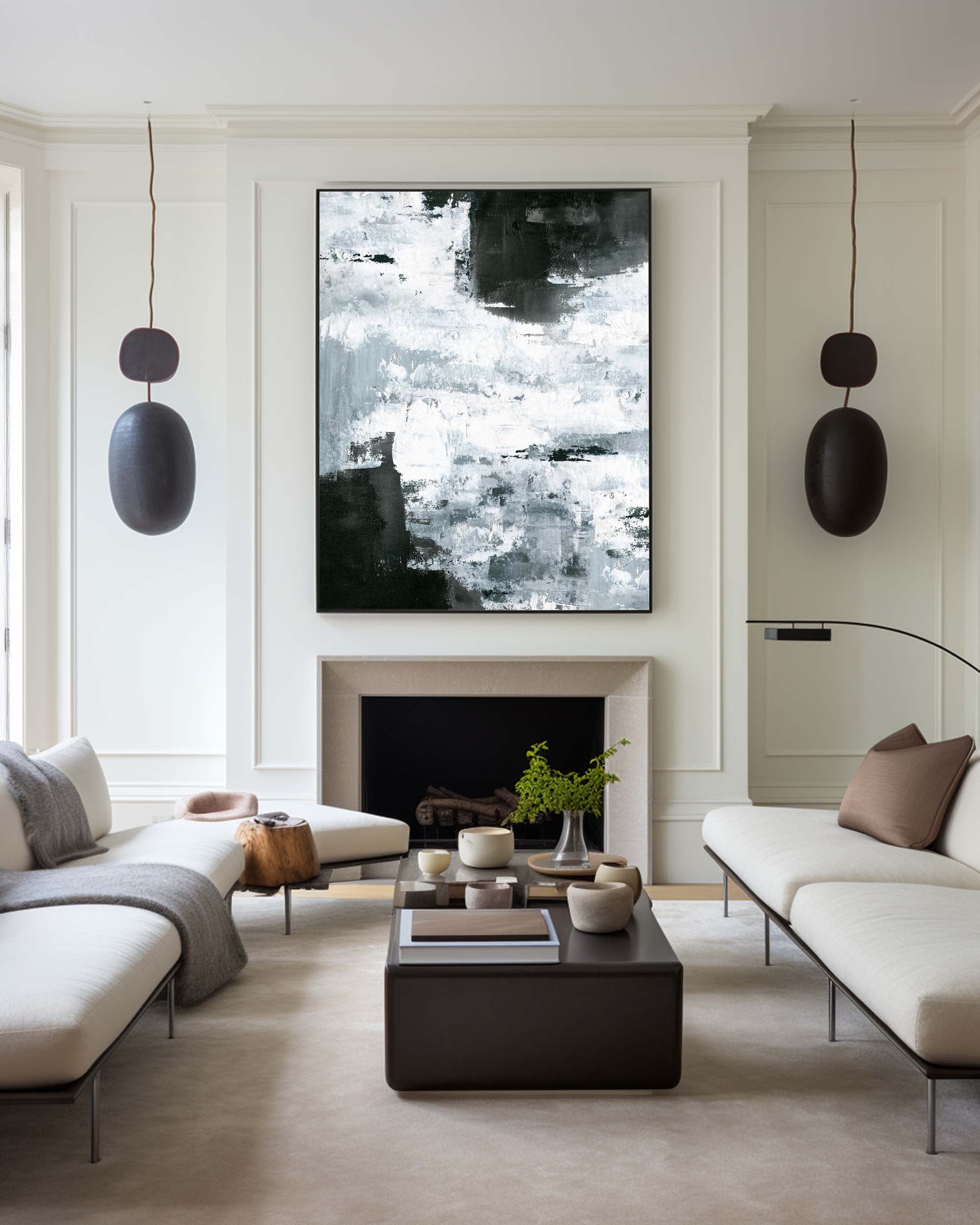 Abstract Black And White Oil Painting ABAV09 - Neutralighting