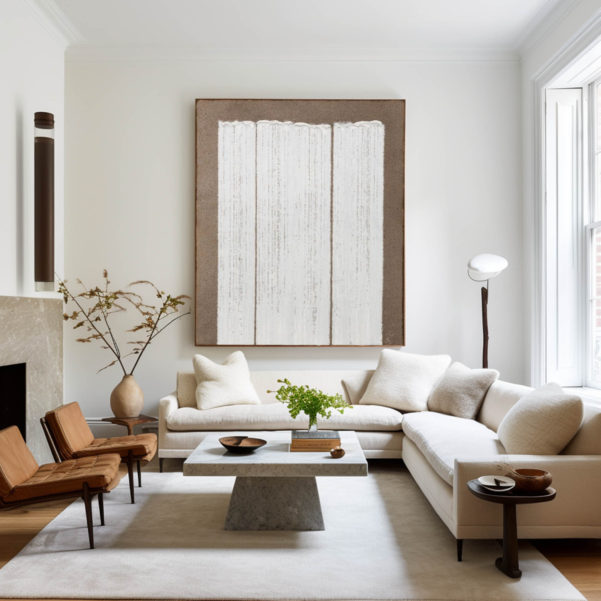 Tess Beige White Textured Canvas Print