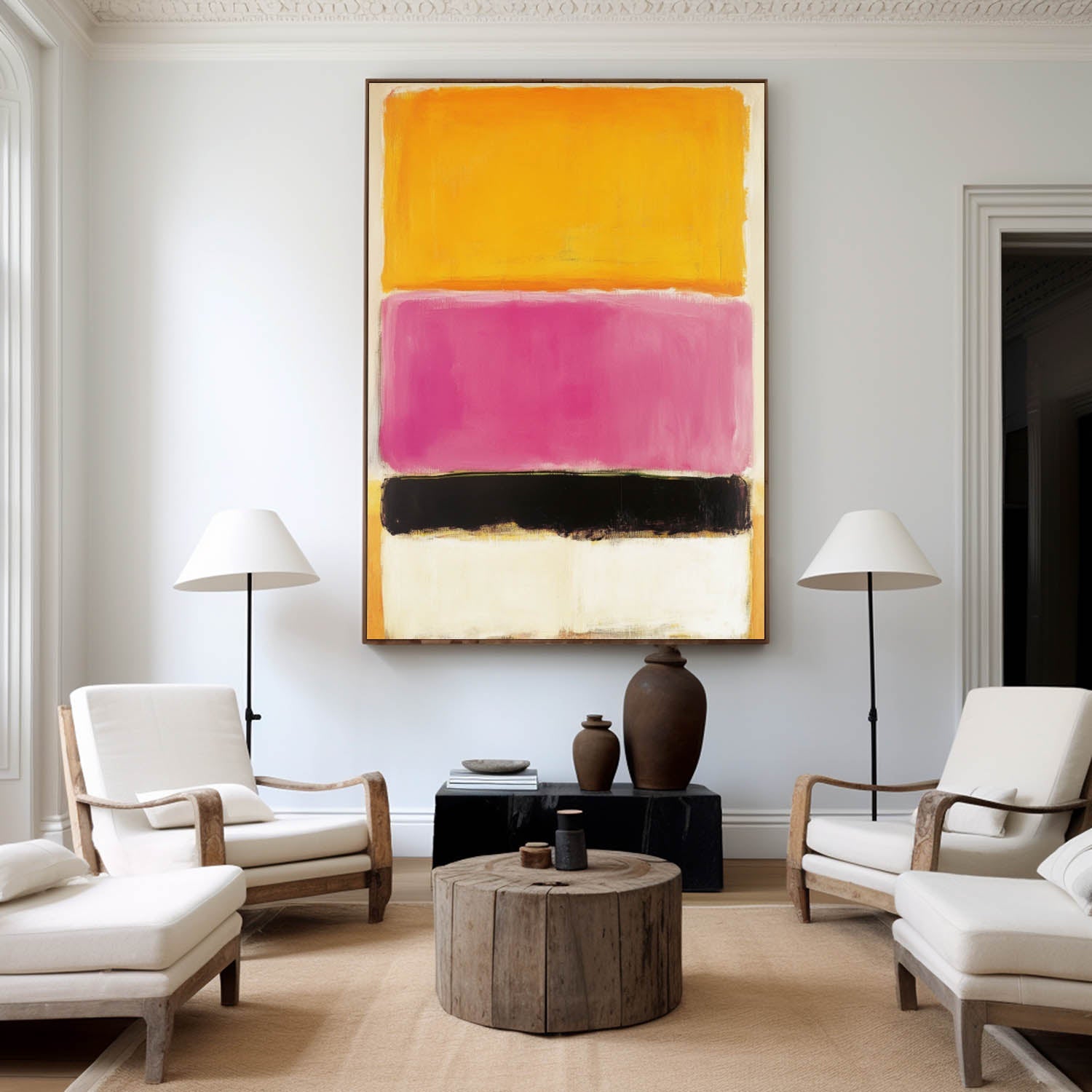 Warm Hues Block‑Stripe Abstract Canvas Art