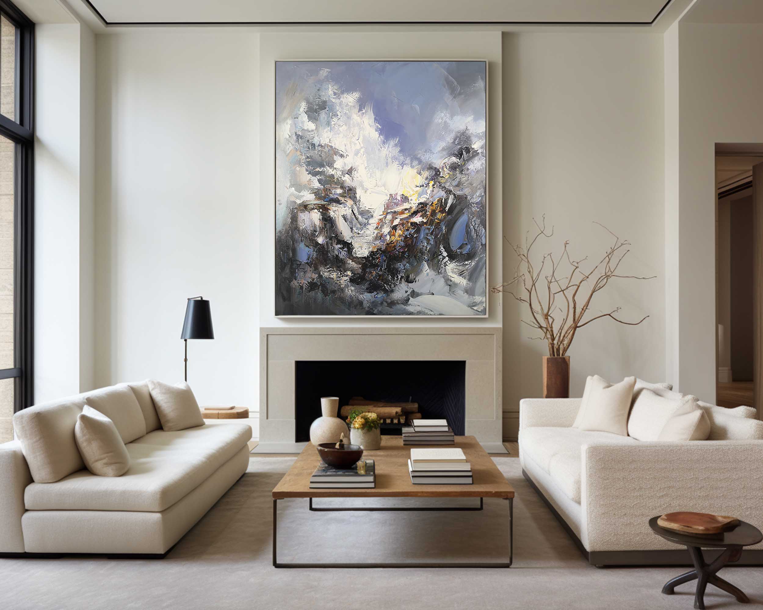 Blue‑White‑Gold Mountain‑Landscape Abstract Heavy Impasto‑Texture Artwork