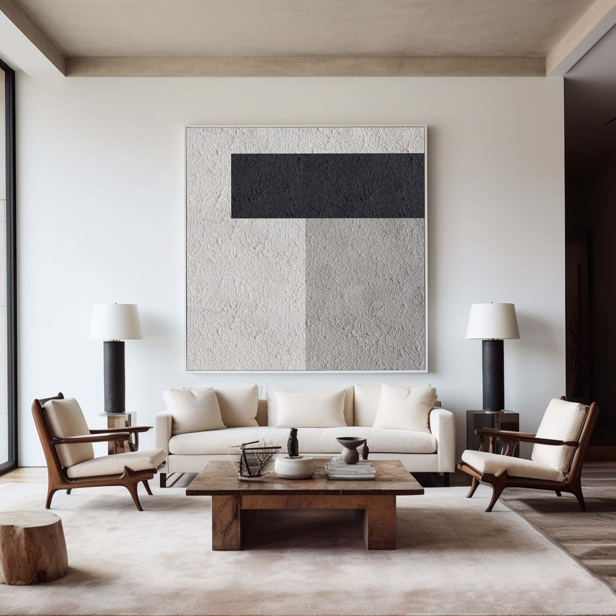 Black‑Off‑White‑Grey Square Block‑Shaped Contrast Coarse‑Textured Artwork