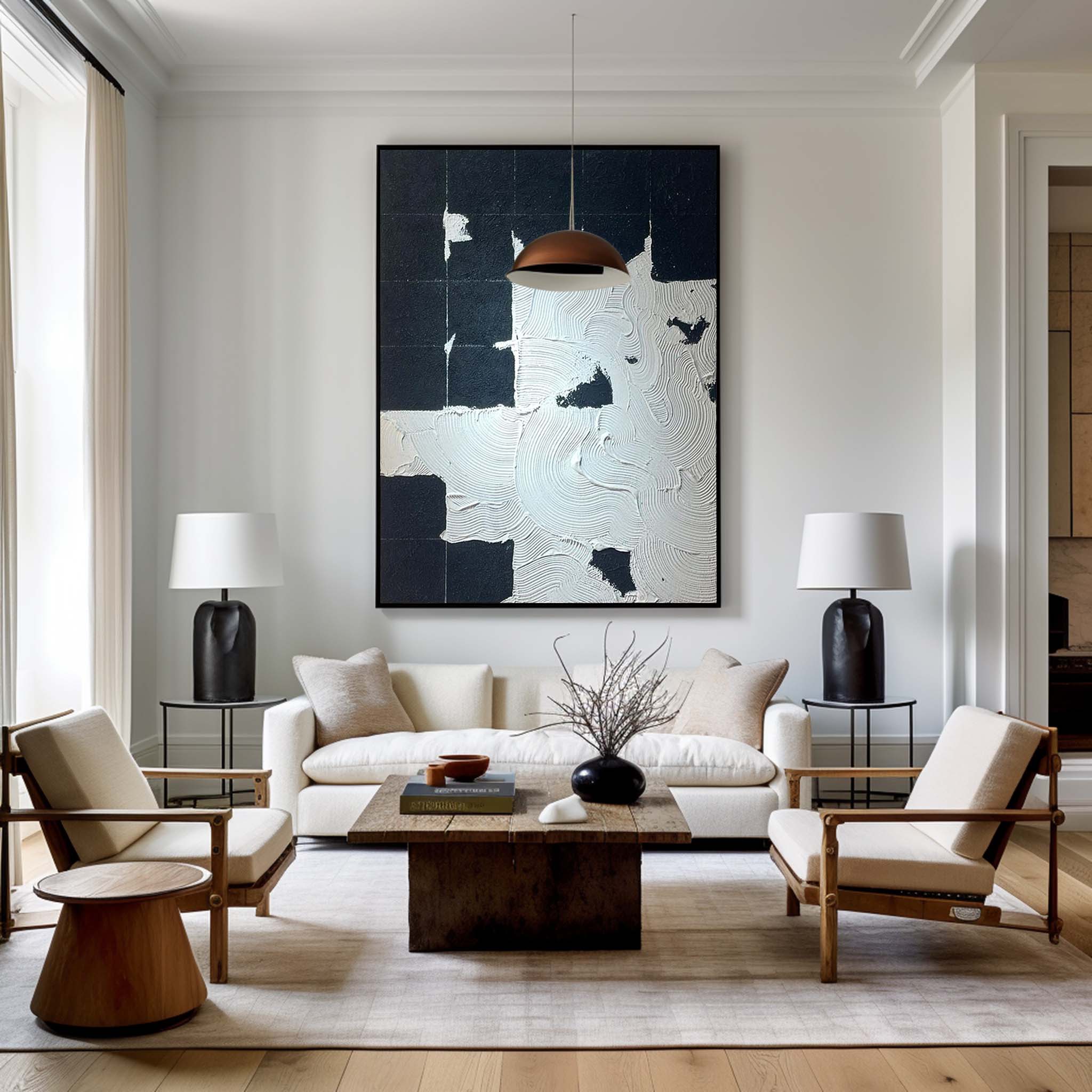 Black White Minimalist Painting