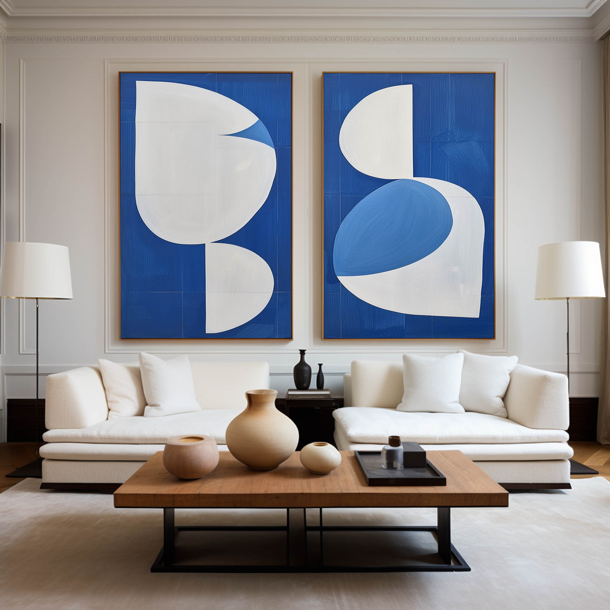 Diptych Blue Abstract Geometric Painting