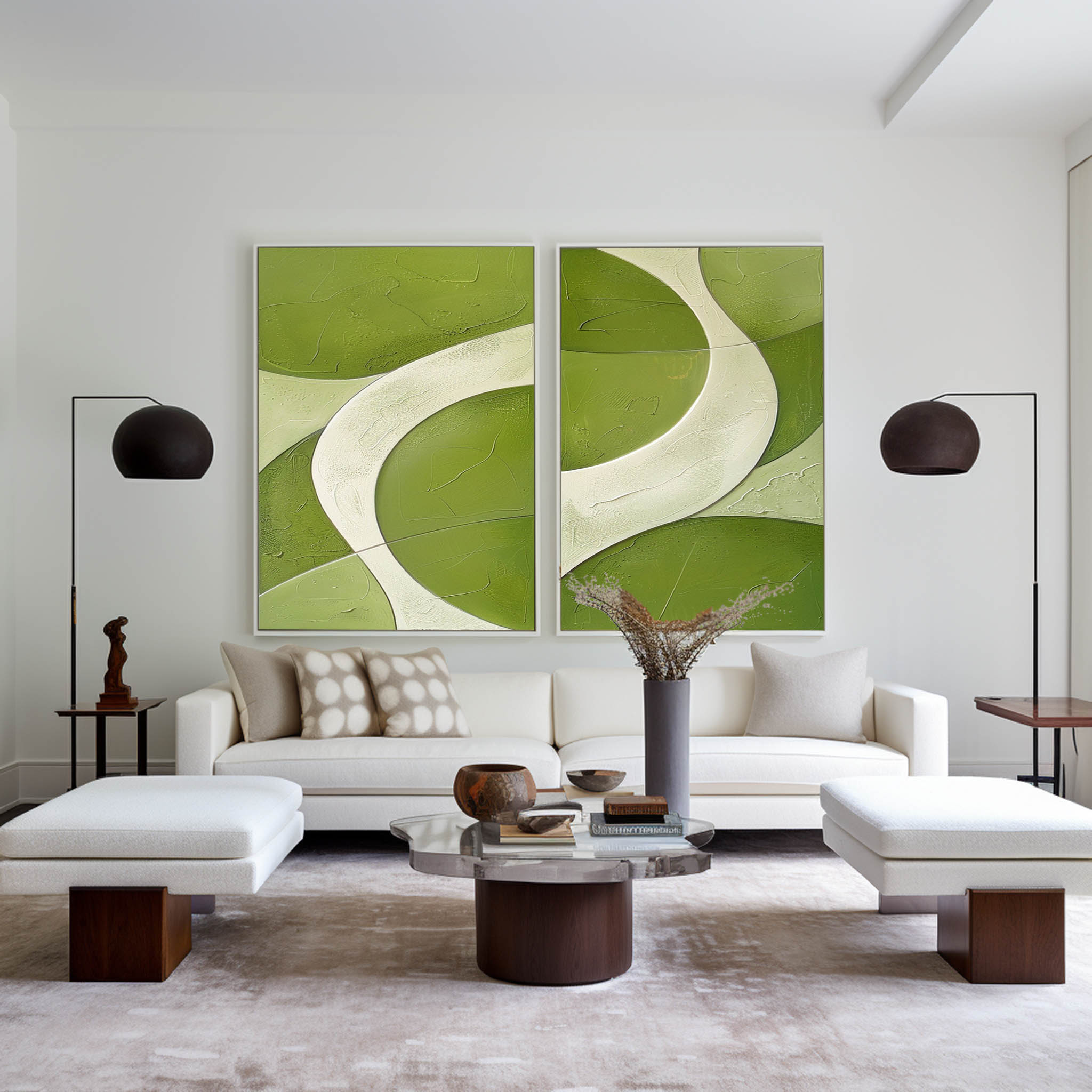 Green White Flowing Abstract Painting