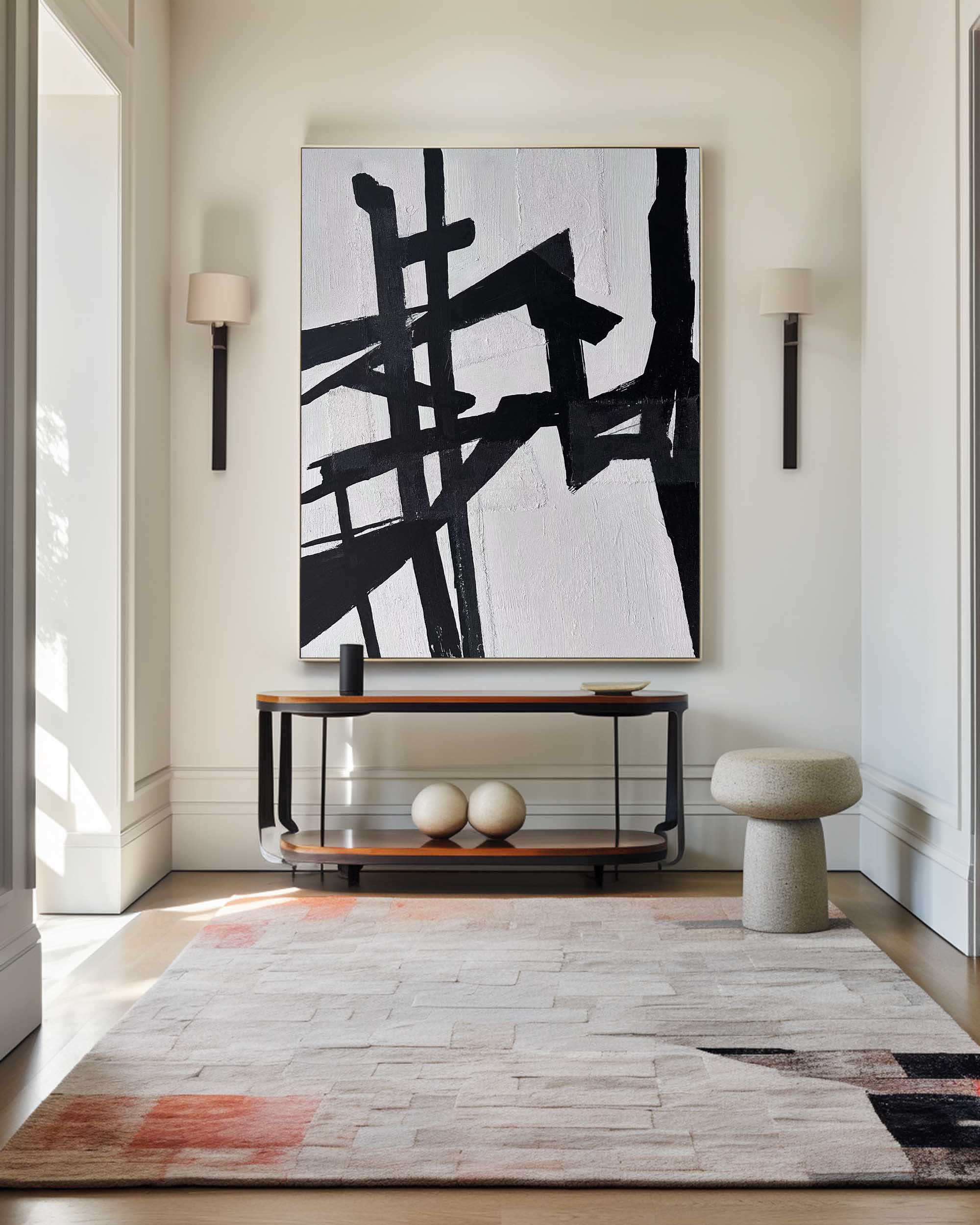 Black White Linear Abstract Painting