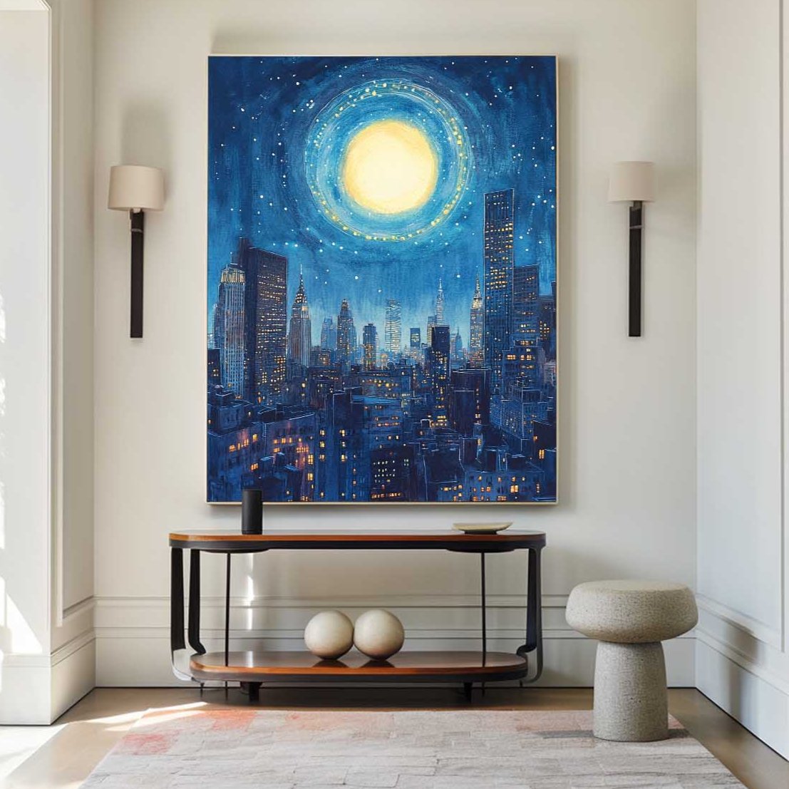 Starry Night City Skyline Canvas Art