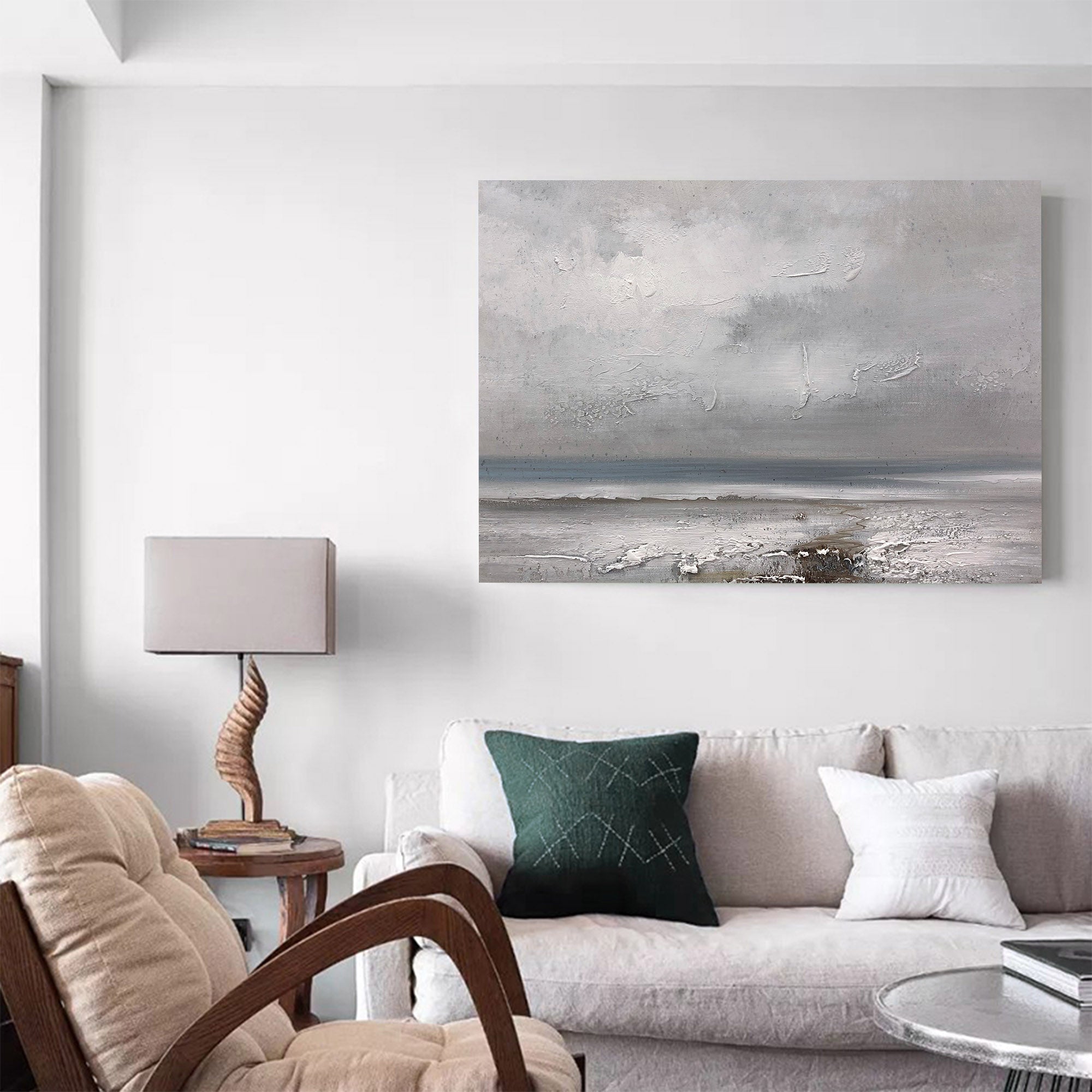Textured Neutral Coastal Ocean Scene Wall Art