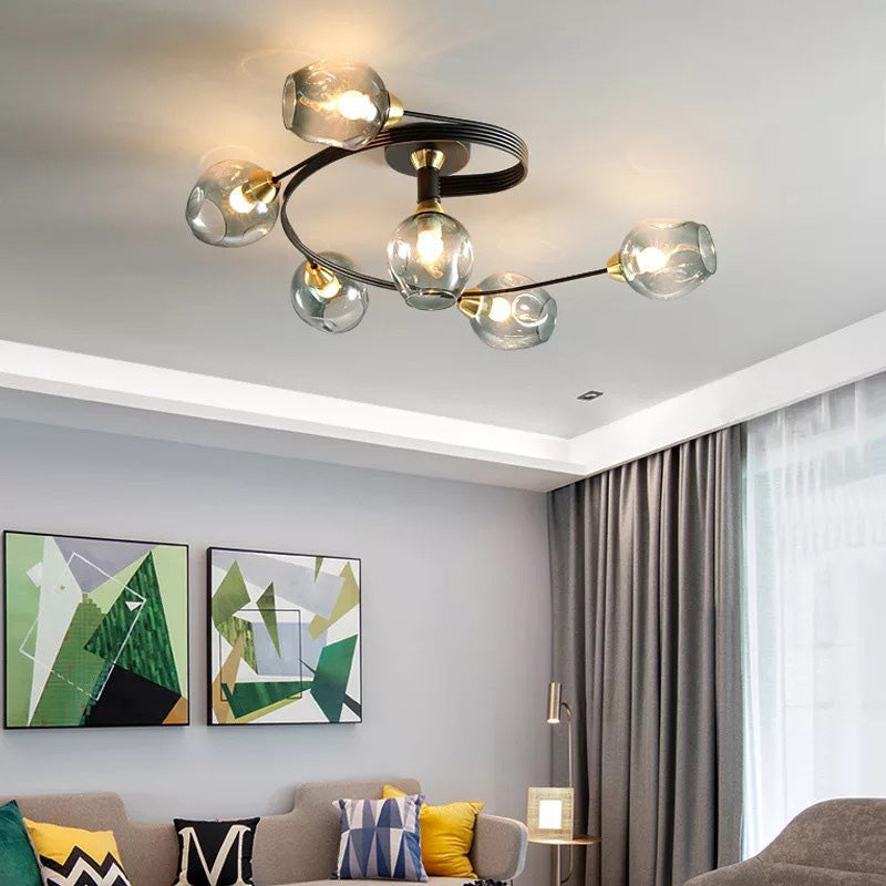 Valentina Flush Mount Ceiling Light, Glass, Black/Gold, Dining Room
