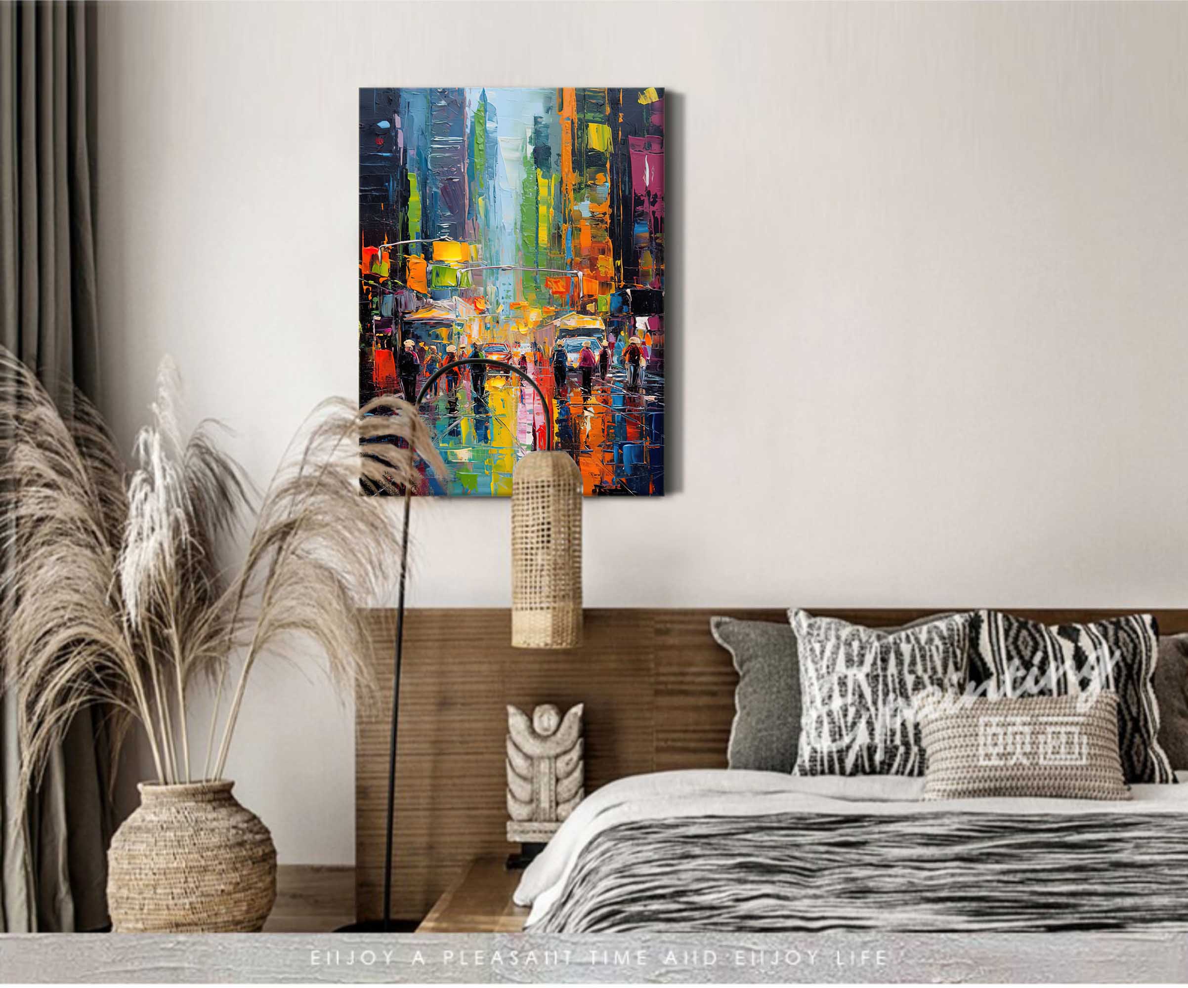 Wall Art Colorful City Street Abstract Impasto Texture Living Room | Neutralighting