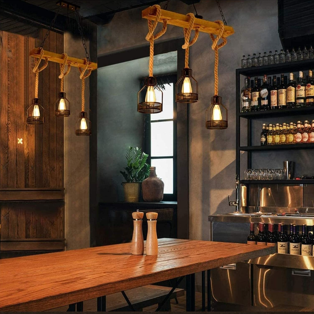 Quoro Hemp Rope Industrial Grenade Chandelier - Neutralighting