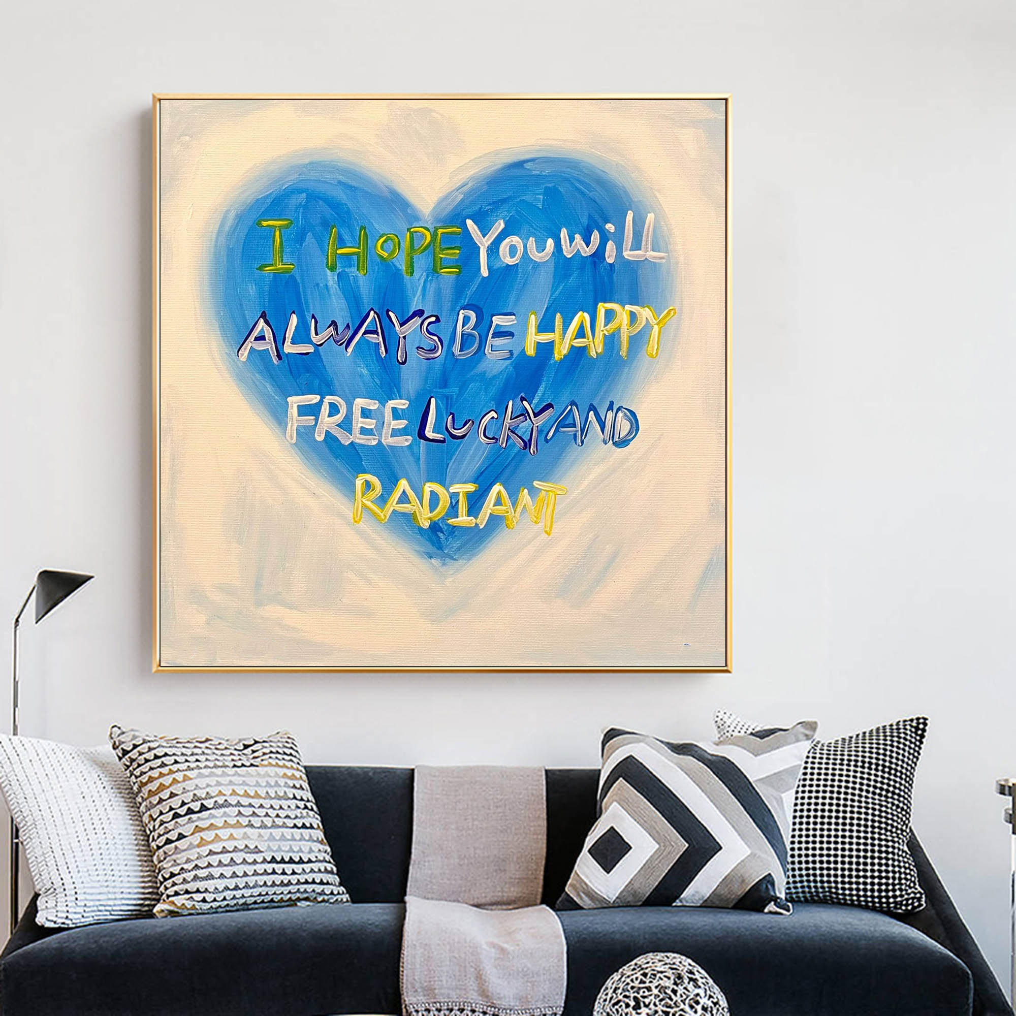 Wall Art Blue Heart Love Inspirational Quote