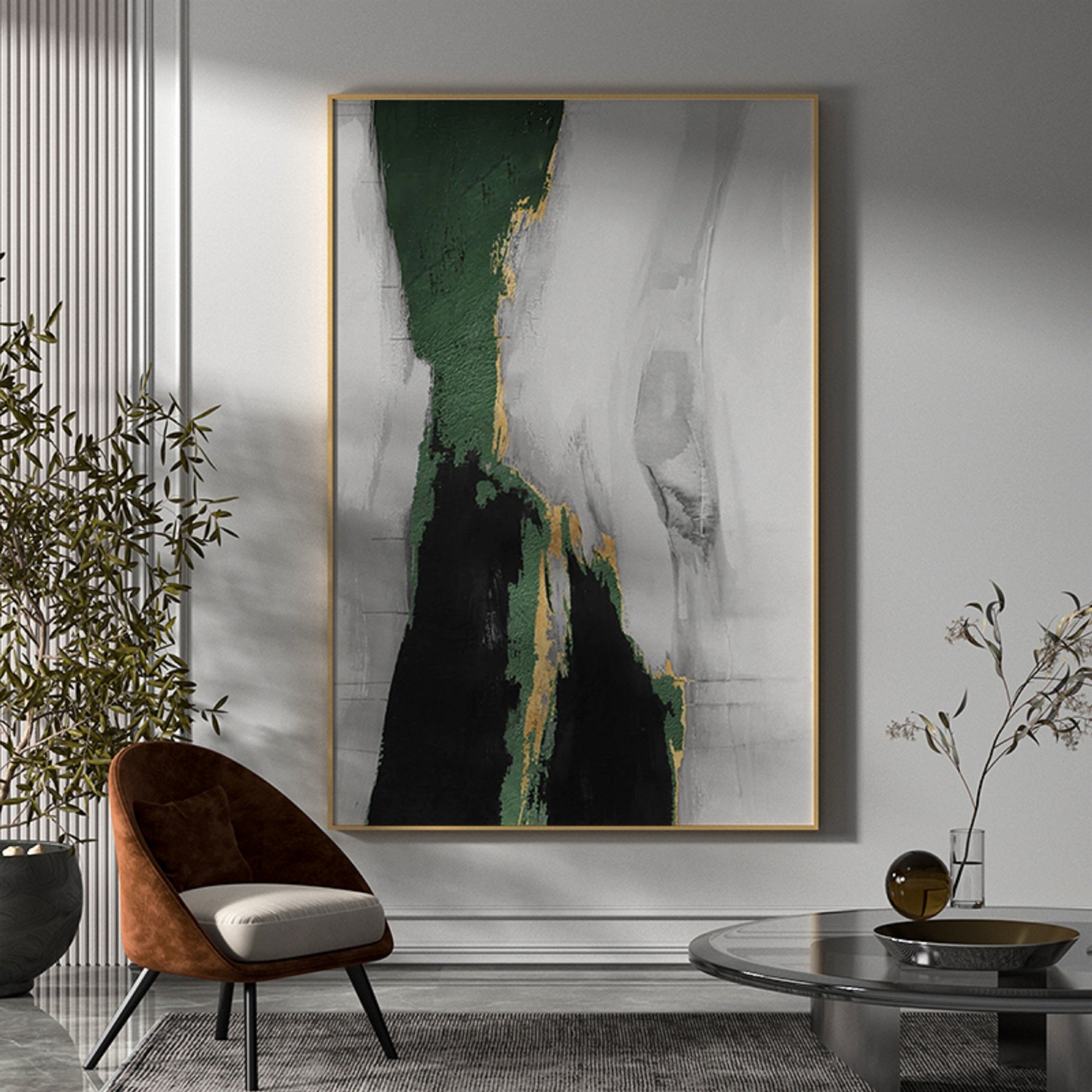 Green And Gold Abstract Painting ABAV133 - Neutralighting