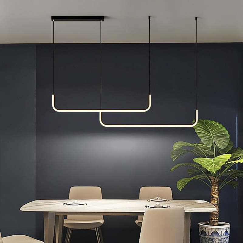 Clen Modern Linear Pendant Light Double Frame, Black/Gold - Neutralighting
