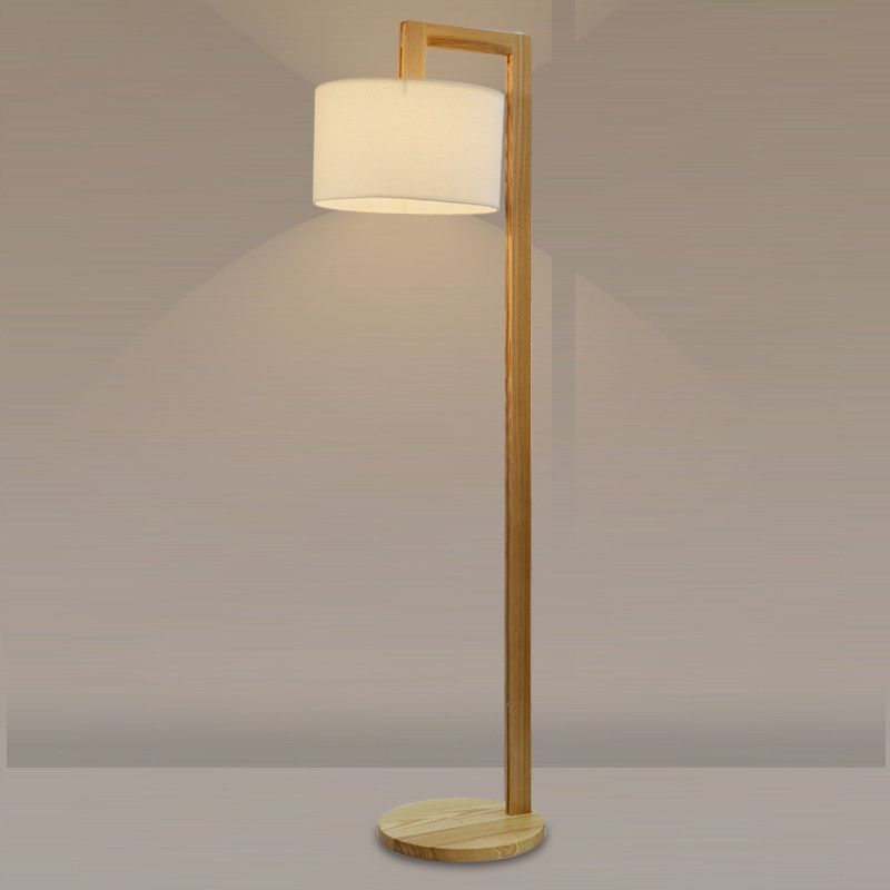 Ozawa Japanese Right Angle Arm Floor Lamp, Beige, Wood/Fabric - Neutralighting